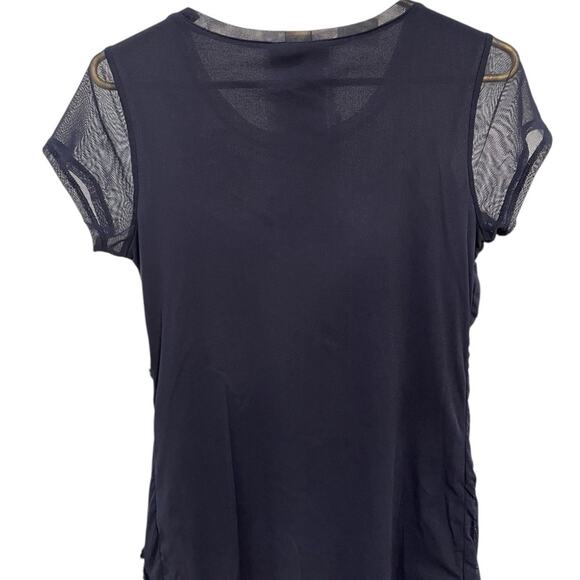 INC International Concepts Dark Blue Floral Mesh Blouse Scoop Neck Size M EUC - Picture 6 of 6